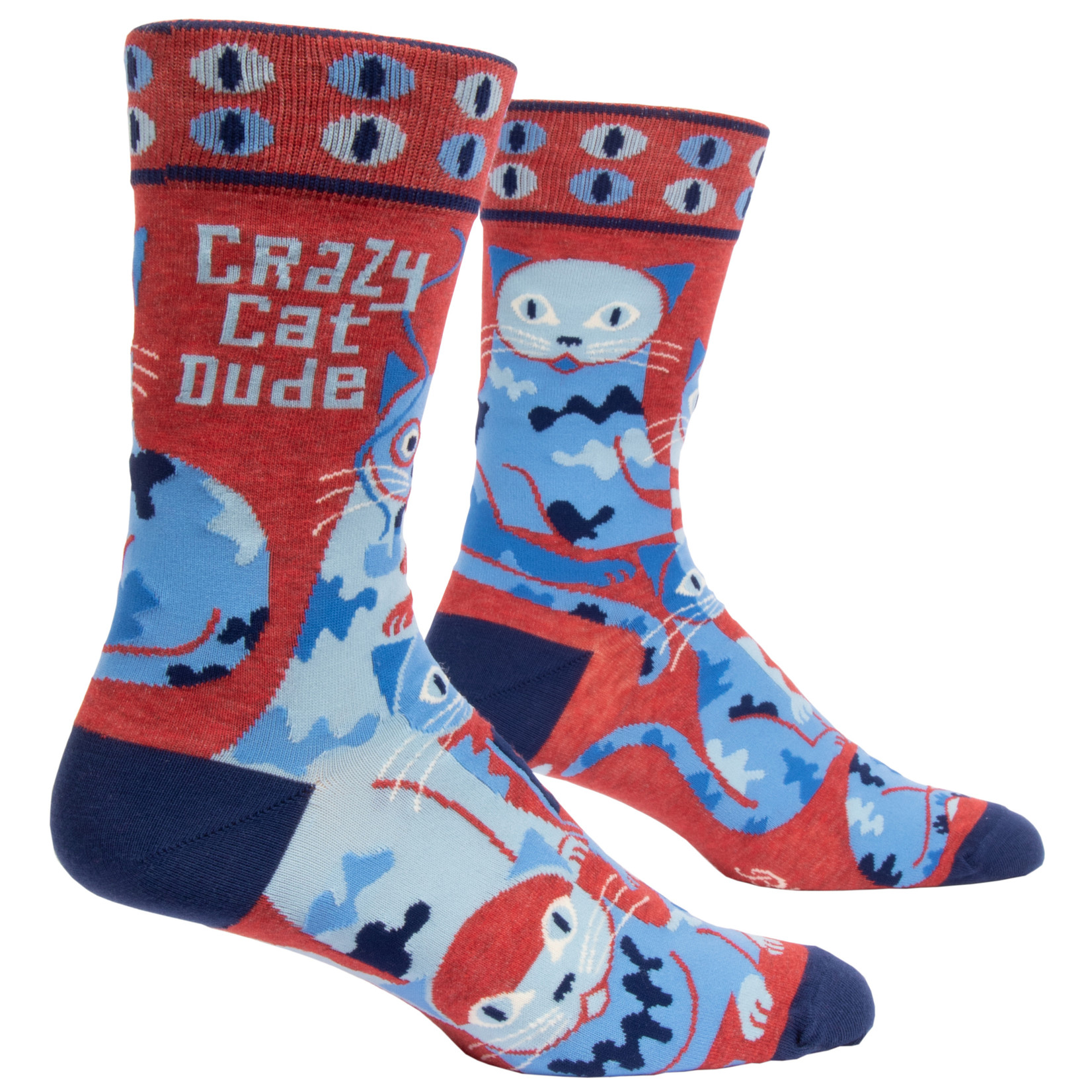 Blue Q Crazy Cat Dude M - Crew Socks