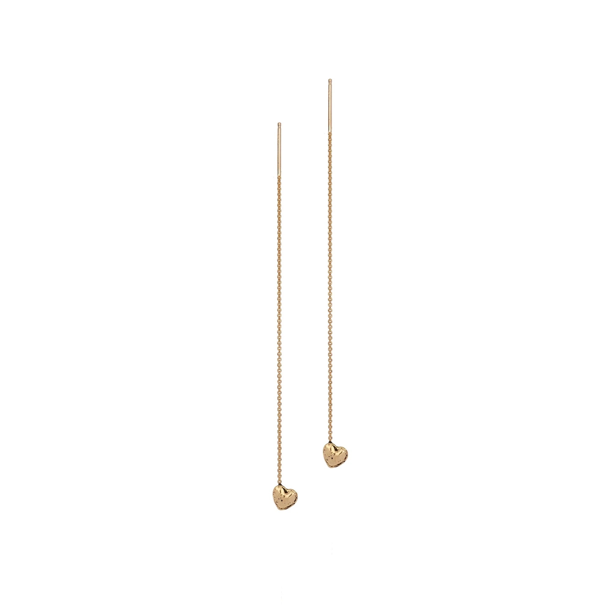 Hearts 14k Gold Symbol Thread Through Earrings-1