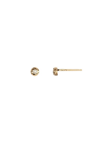 Stone Set 14K Gold Studs - White Diamond