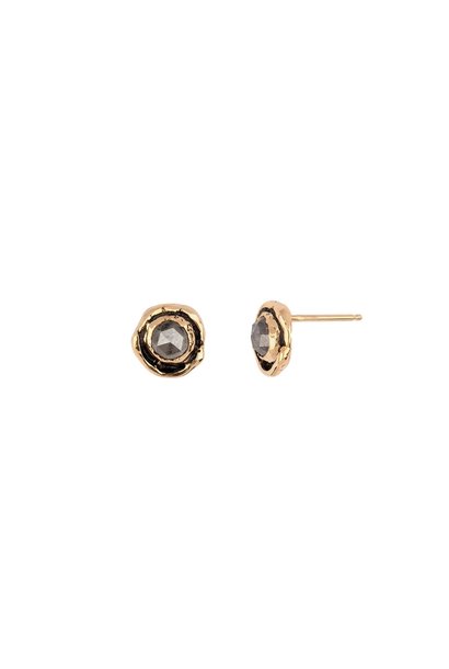 Small Grey Rustic Diamond Faceted Stone 14K Gold Stud