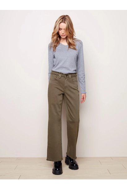 Wide Leg Twill Pants with Fringe Details