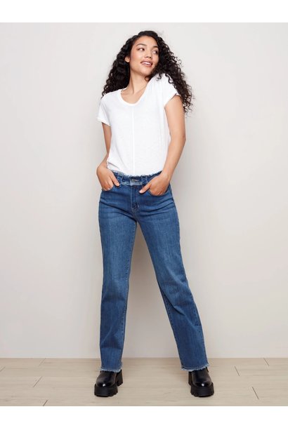 Charlie B Wide Leg Jeans with Fringe Details