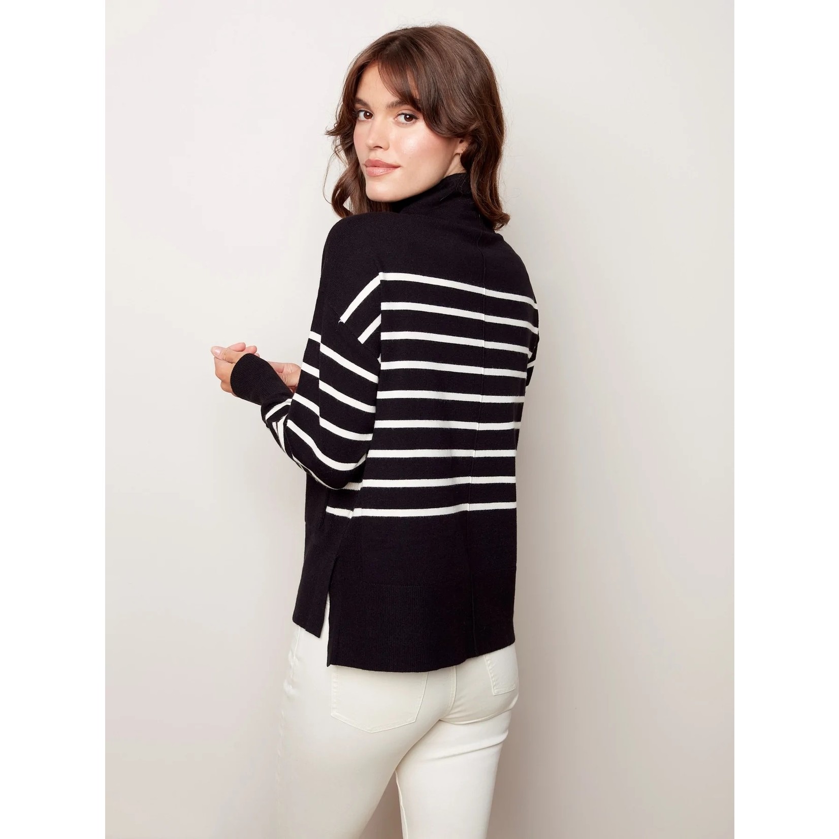 Charlie B Striped Funnel Neck Sweater