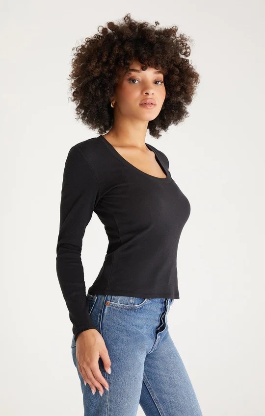 Ribbed Long Sleeve Scoop Neck Tee