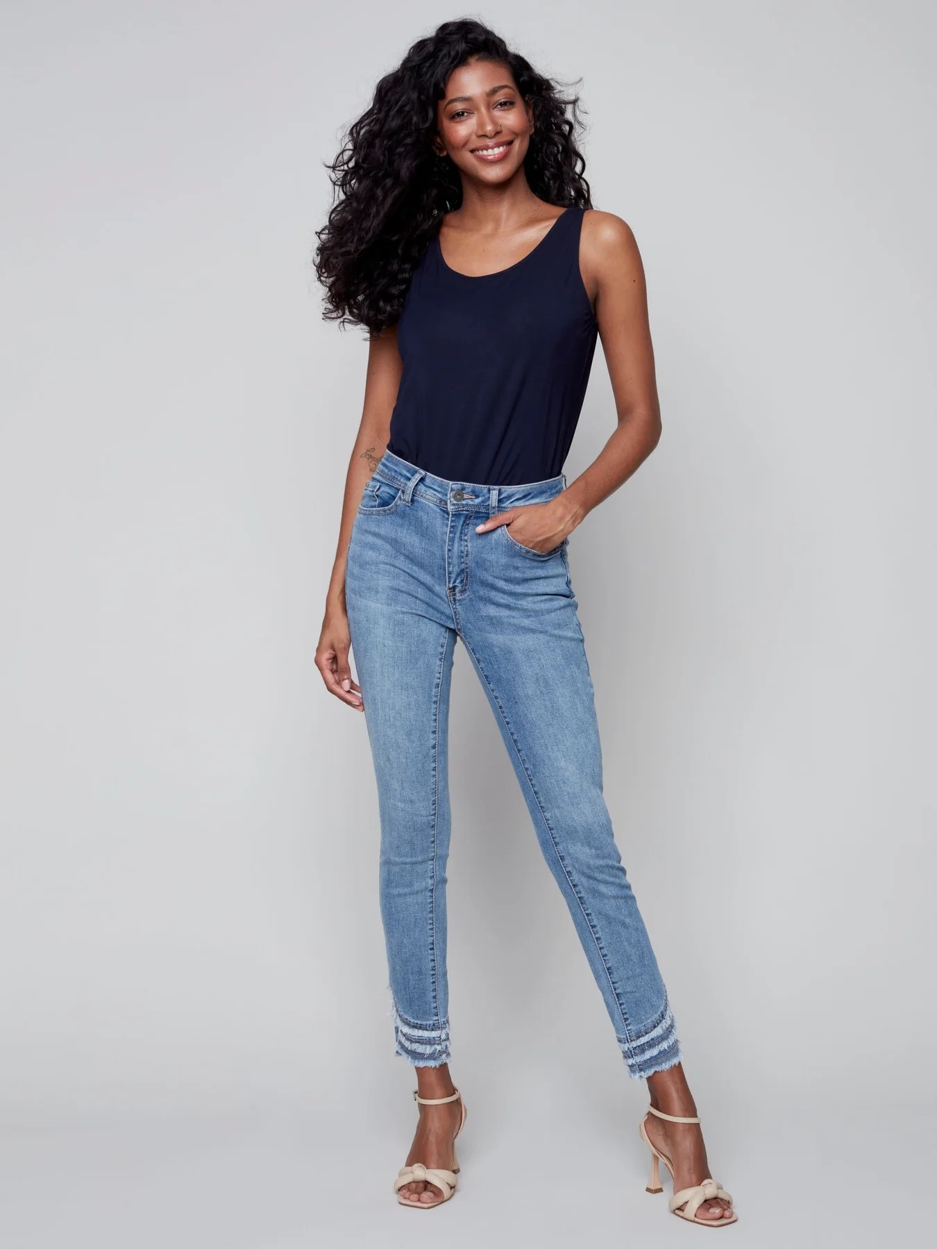 Preppy Style Cut Out High Waist Frayed Straight Leg Jeans - Blue – Trendy &  Unique