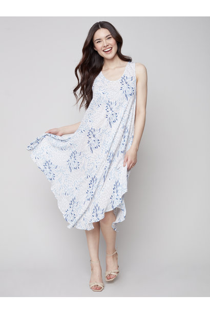 Printed Sleeveless Flare Rayon Dress