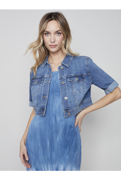 Cropped Jean Jacket With Short Sleeve