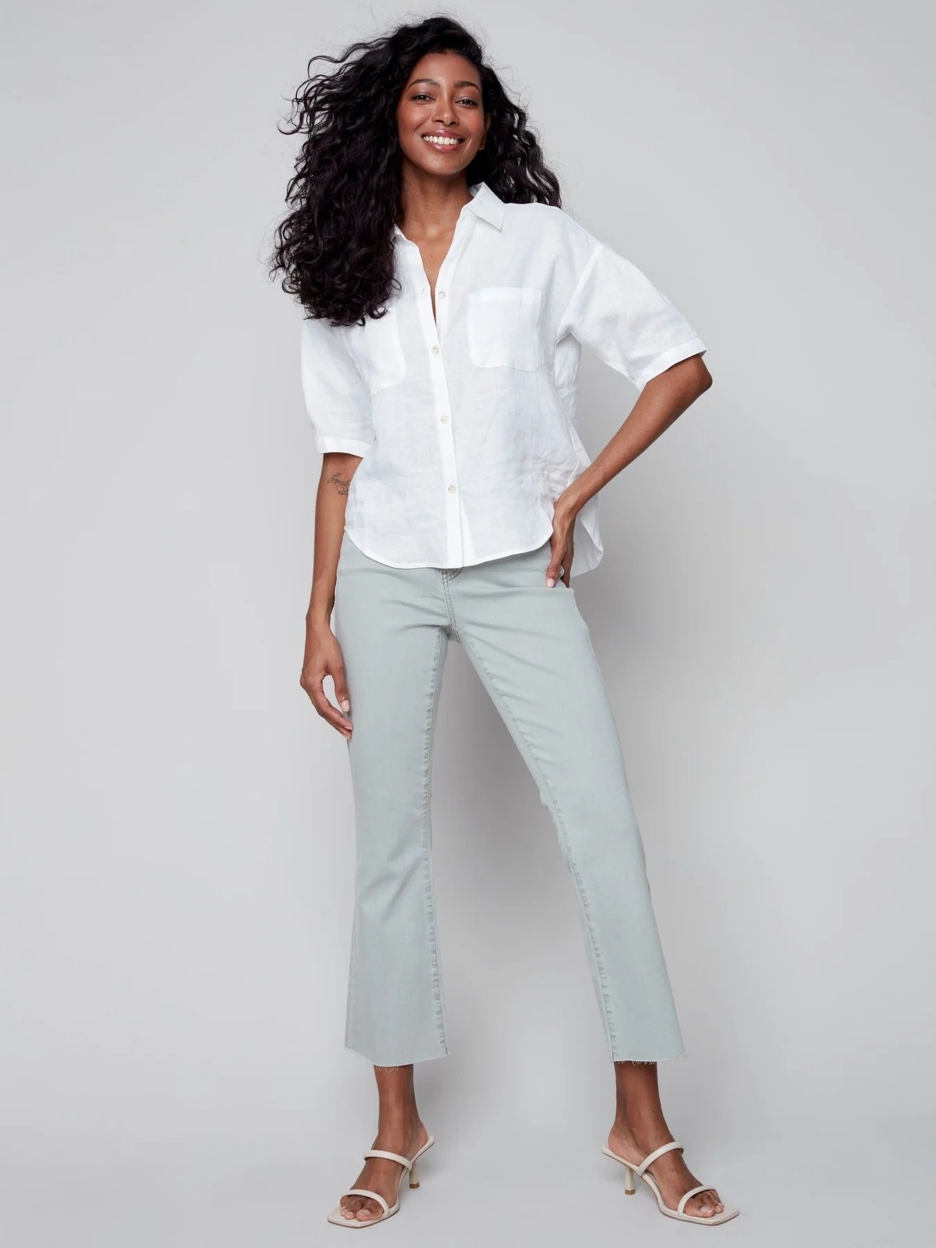 Charlie B Cropped Linen Blouse