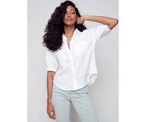 Charlie B Cropped Linen Blouse