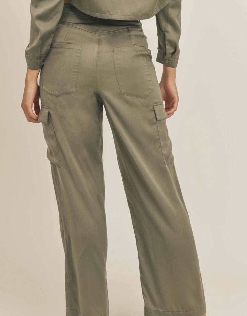 Loving Deeply Wide Leg Satin Cargo Pants (Hunter Green) · NanaMacs