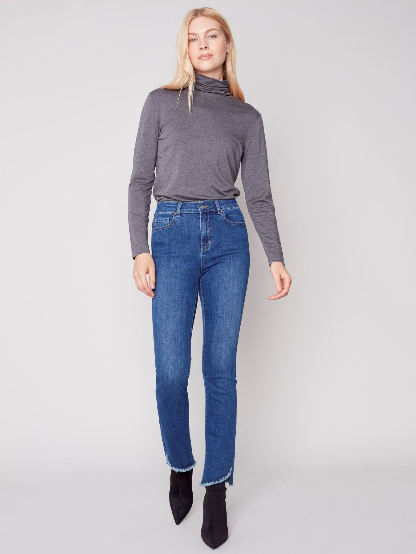 Bootcut Jeans with Asymmetrical Fringed Hem-6