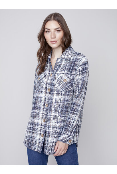 Sag Harbor Etched Plaid Button Front Jacket