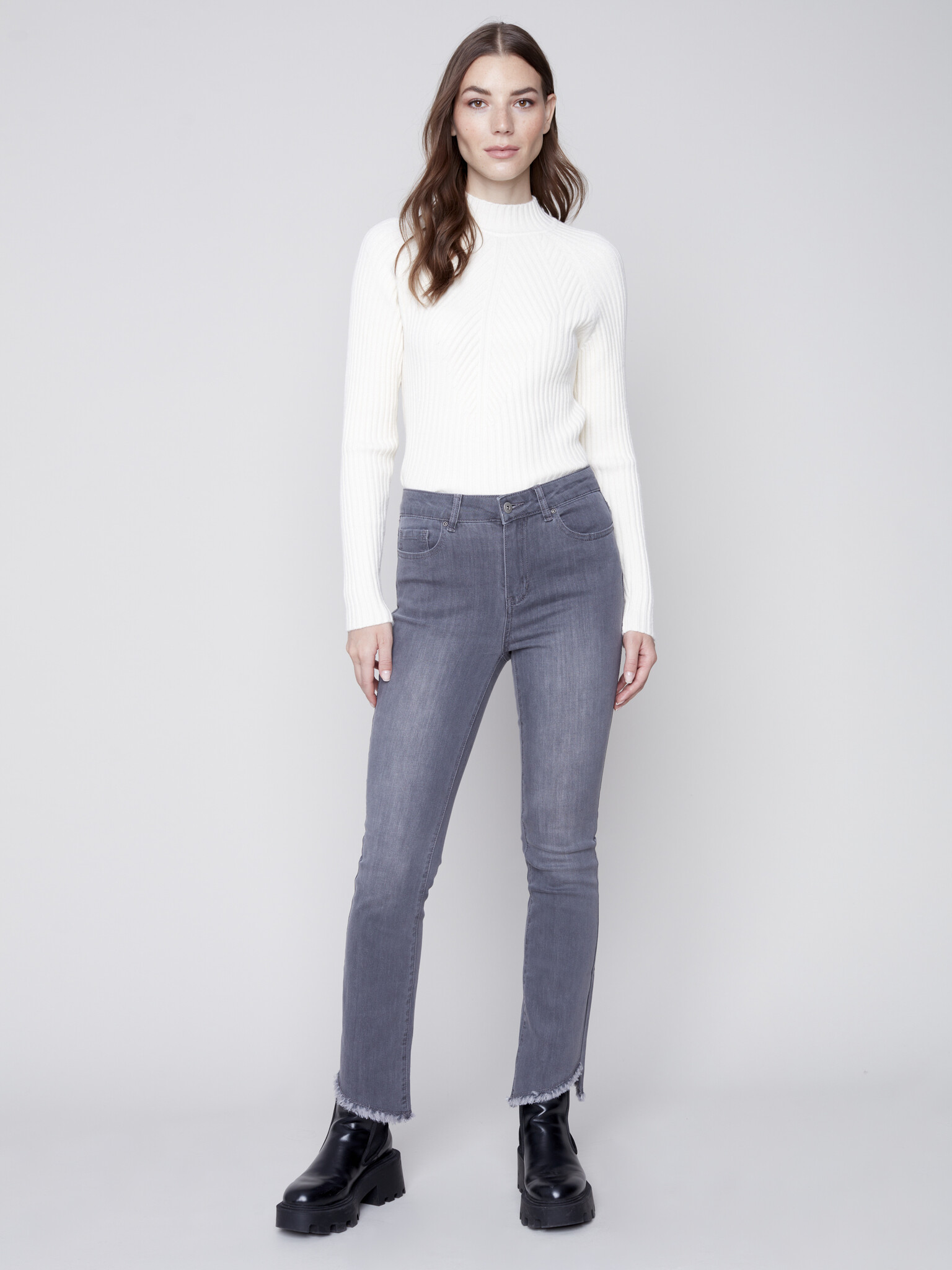 Bootcut Jeans with Asymmetrical Fringed Hem-1