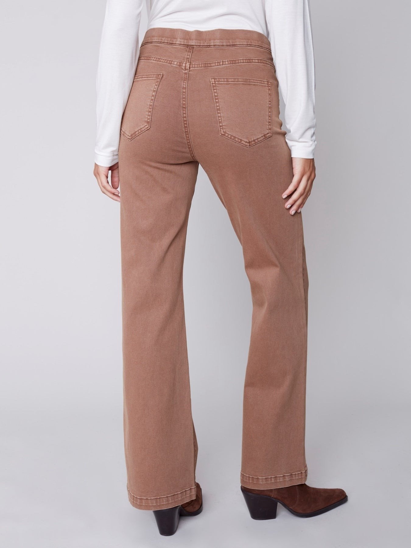 Cotton Brushed Twill Comfort Waist Pants, Pull-On, 5-Pocket