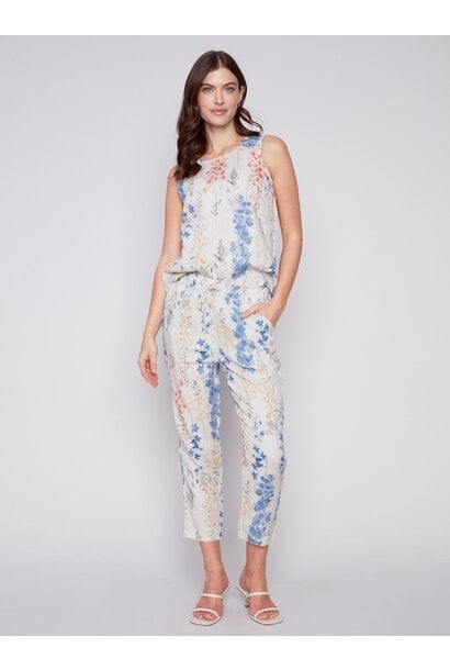 Printed Linen Pull-On Pants