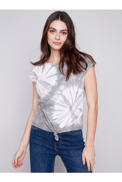 Printed Sleeveless Front Knot Top