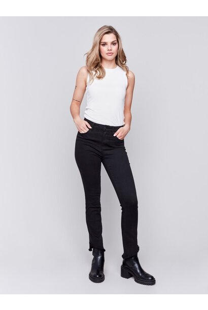 Bootcut Twill Pants with Asymmetrical Hem