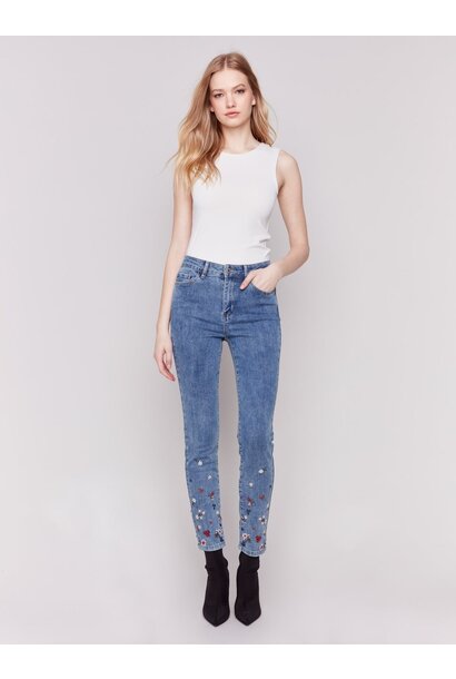 Embroidered and Beaded Slim Fit Jeans