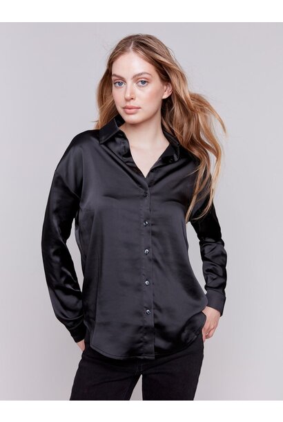 Solid Satin Button-Down Shirt