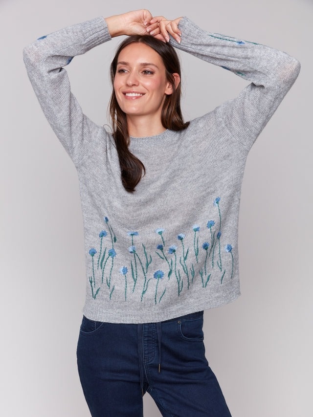 Charlie B Sweater with Embroidered Flowers