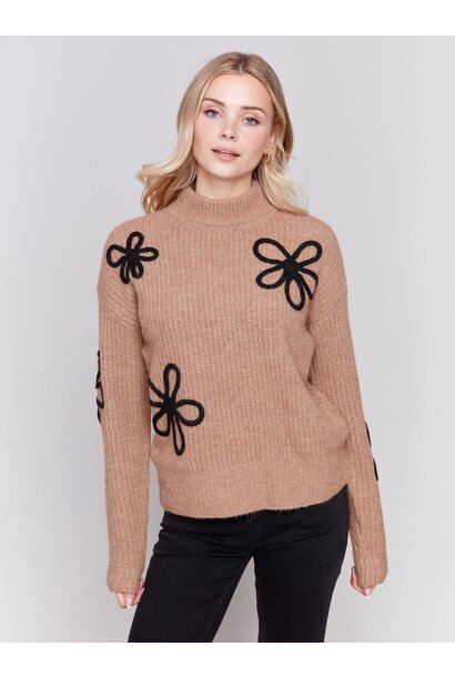 Mock Neck Floral Sweater