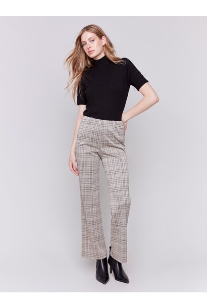 Plaid Ponte Pull-On Flare Pants