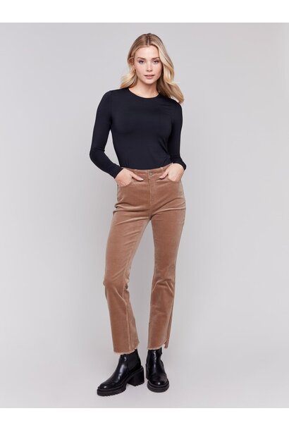 Bootcut Corduroy Pants with Asymmetrical Hem