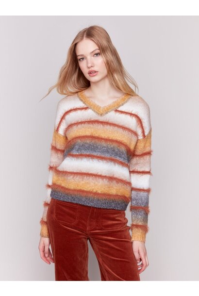 Space Dye Sweater with Striped Eyelash Yarn
