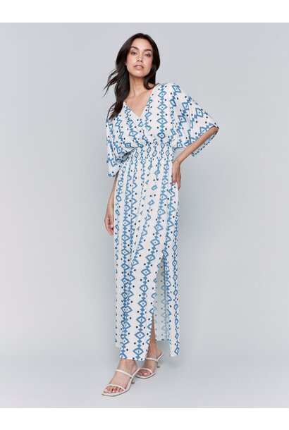 Printed Dolman Sleeve Maxi Dress with Side Slits