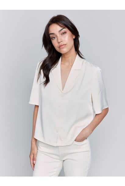 Short Sleeve Satin Button-Up Shirt