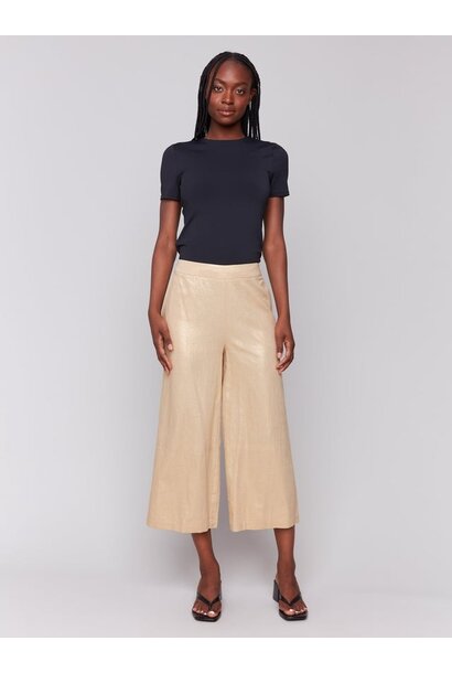 Foil Linen Blend Cropped Pull-On Pants