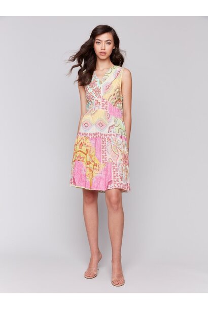 Printed Sleeveless V-Neck Tiered Dress