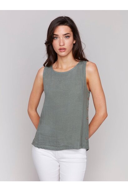 Sleeveless Linen Top with Side Buttons