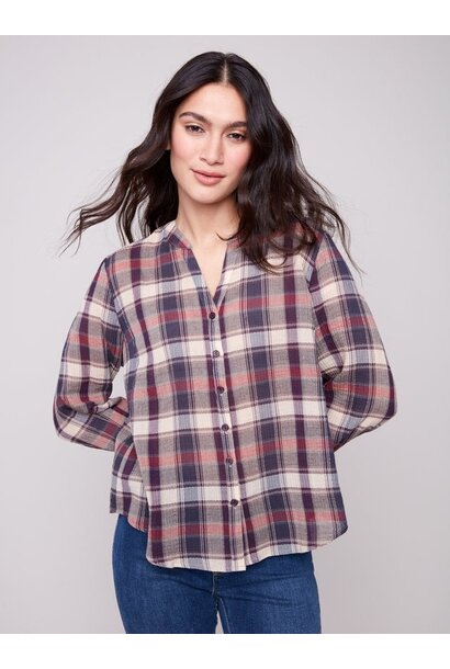 Plaid Bubble Gauze Button-Down Shirt