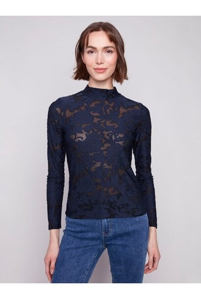 Burnout Mesh Mock Neck Top