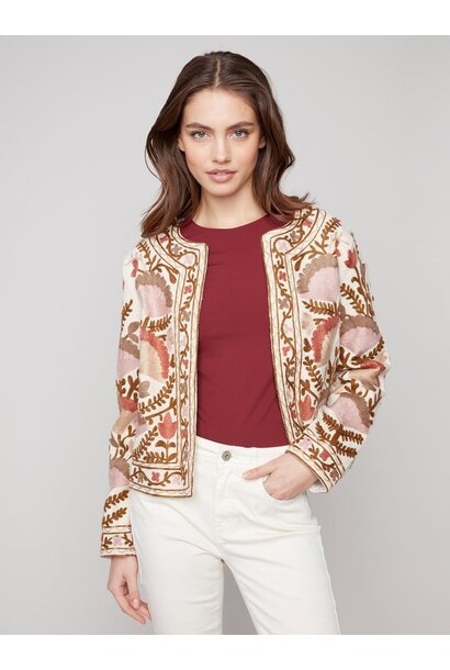 Embroidered Open Front Jacket