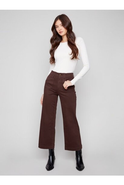 Cropped Wide Leg Stretch Twill Pants