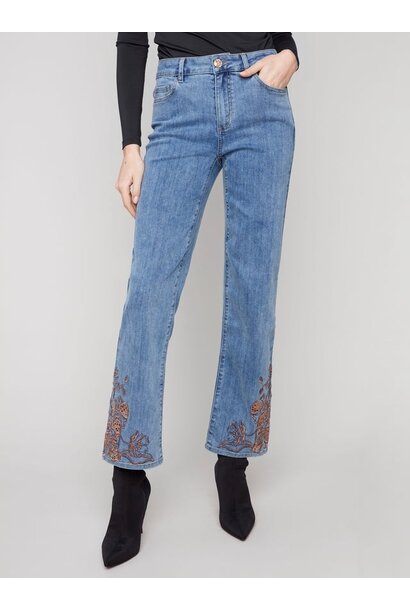 Straight Leg Jeans With Lace Embroidery