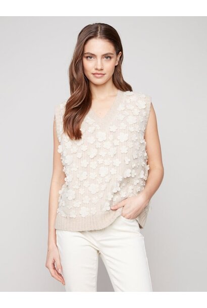 Floral Mesh V-Neck Sweater Vest