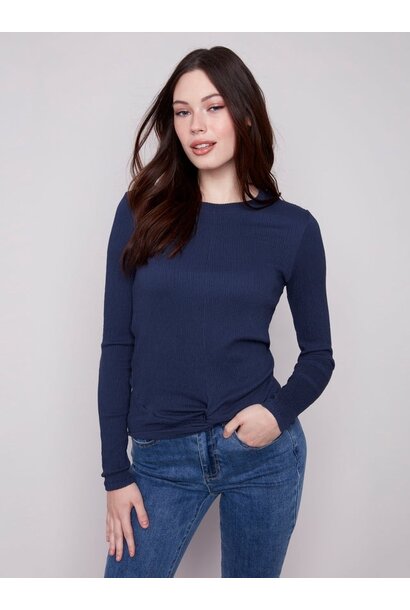Textured Knit Top With Front Knot Detail