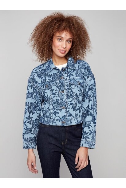 Cropped Jacquard Denim Jacket
