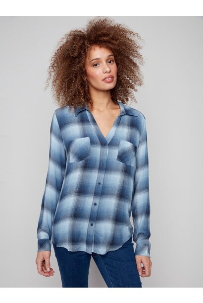 Soft Plaid Button-Front Blouse