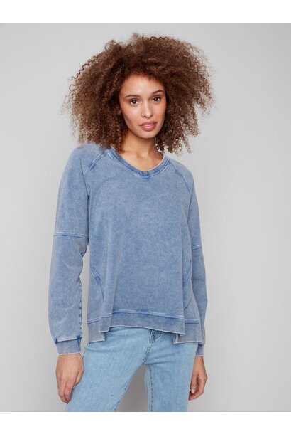Cold Dye French Terry V-Neck Top
