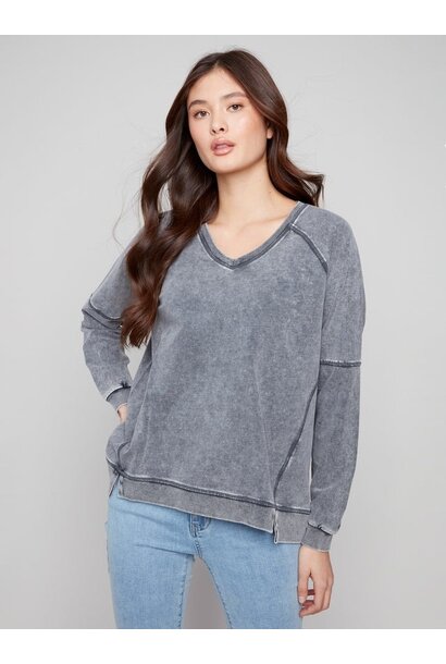 Cold Dye French Terry V-Neck Top
