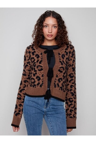 Bow Tie Jacquard Knit Cardigan