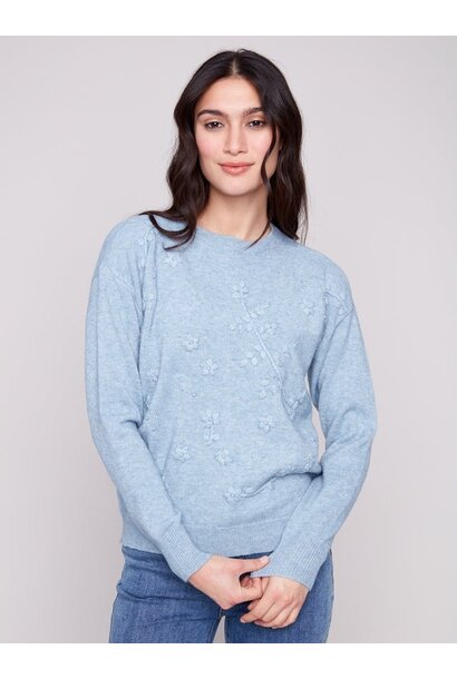 Crew Neck Sweater with Tonal Embroidery