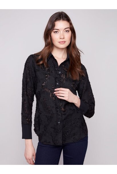 Semi-Sheer Button-Down Chiffon Shirt