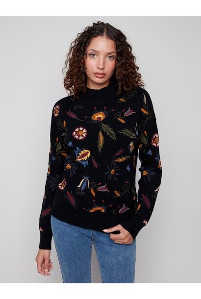 Embroidered Mock Neck Sweater