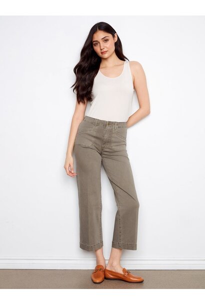 Cropped Wide Leg Stretch Twill Jeans
