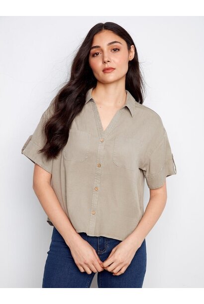 Short Sleeve Button-Front Tencel Shirt